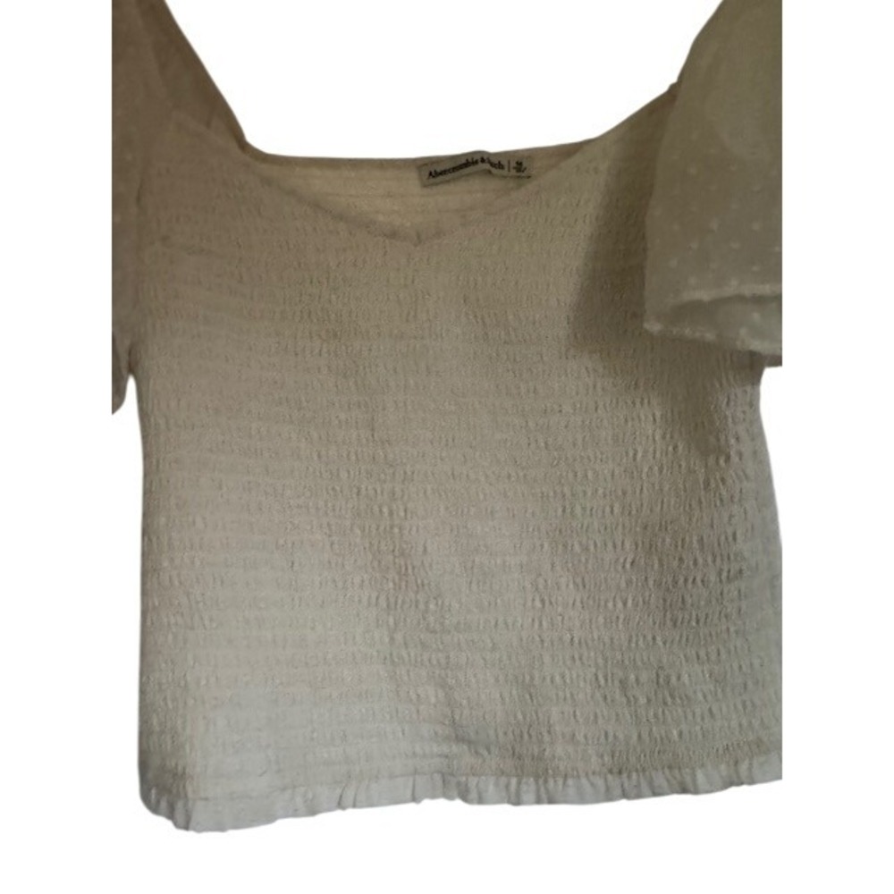 Abercrombie & Fitch Swiss Dot Flutter Sleeve Blouse Square Neck Smocked Top - M - Picture 5 of 8